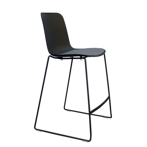 Rose Plastic Back Chair with Grey Fabric Seat Black Frame