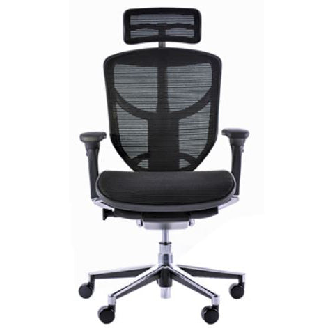 KylieU - Black Fabric Seat, with Headrest, Polished  Base