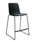 Rose Plastic Back Chair with Grey Fabric Seat Black Frame