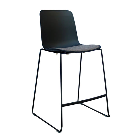 Rose Plastic Back Chair with Grey Fabric Seat Black Frame
