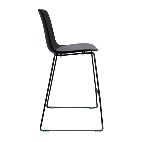 Rose Plastic Back Chair with Grey Fabric Seat Black Frame
