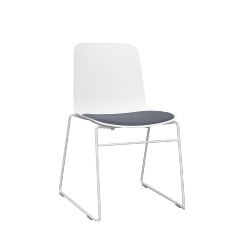 Rose Plastic Back Chair with Grey Fabric Seat white sled frame