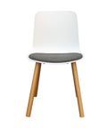 Rose Plastic Back Chair with Grey Fabric Timber Frame