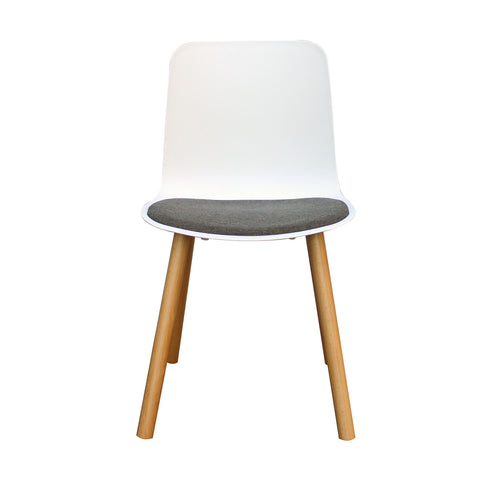Rose Plastic Back Chair with Grey Fabric Timber Frame